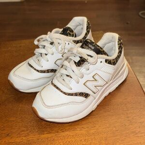 New Balance Kids' White and Leopard Print Sneakers